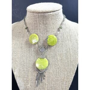 Serpentine Semiprecious Stone & Alpaca Silver Handmade Necklace From Peru NEW